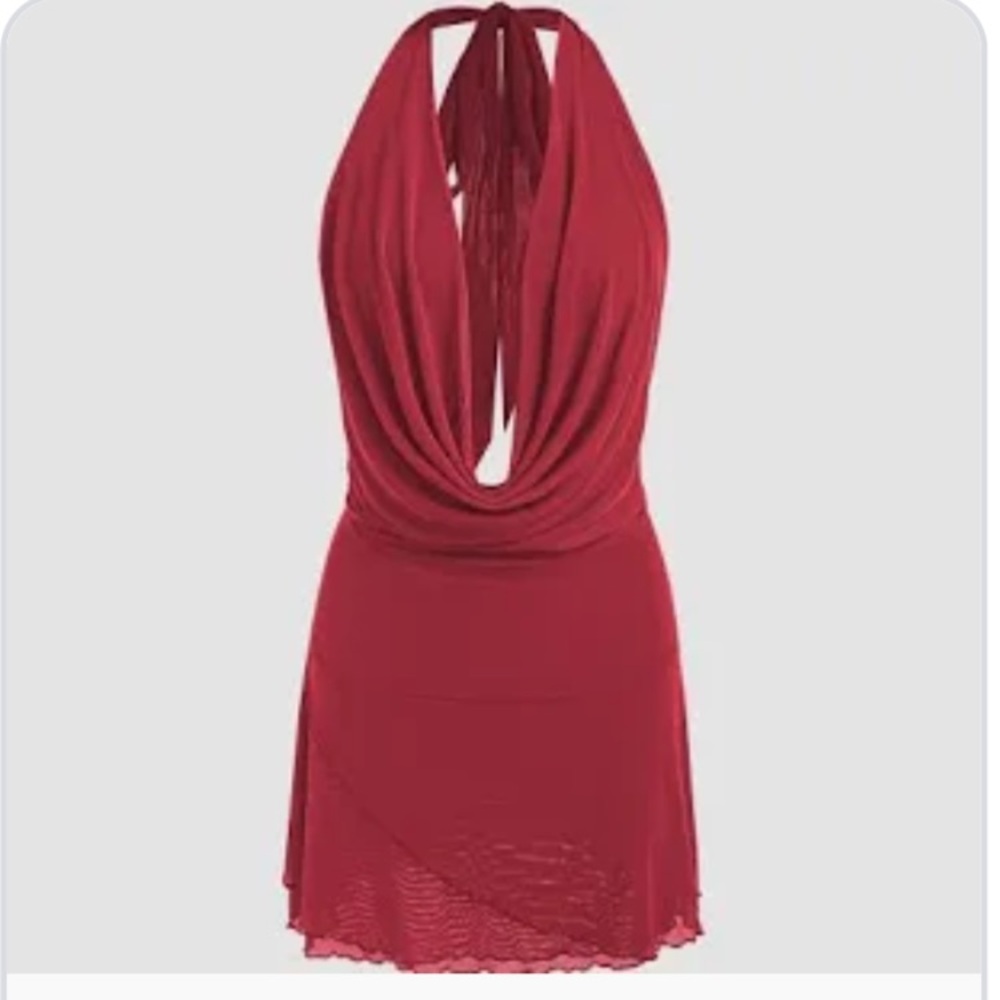 Sexy Red Backless Cowl Halter or Off-shoulder Dress